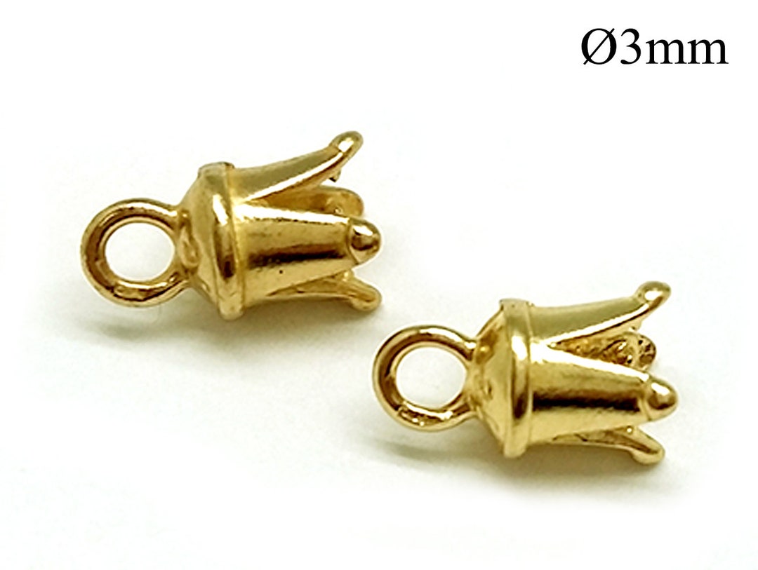 8pcs Brass Crimp End Cap ID 3mm With 1 Loop Flower, Cord Ends Caps