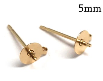 Studs 3.5mm Pearl Cap Earring Posts Solid Gold Earring Posts for Pearls 14K Yellow Gold Earrings Posts with Cups SKU: 203088-Y 1 pair