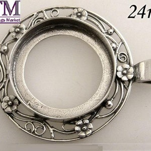 1pc Sterling Silver 925 Bezel cup 24mm flowers Jewelry base Bezel settings for big stones pendant base JBB Findings Cabochon setting image 4