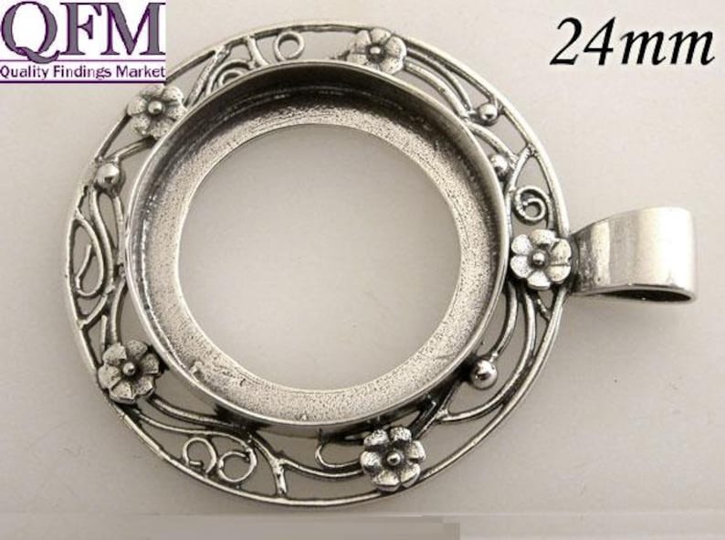 1pc Sterling Silver 925 Bezel cup 24mm flowers Jewelry base Bezel settings for big stones pendant base JBB Findings Cabochon setting image 4