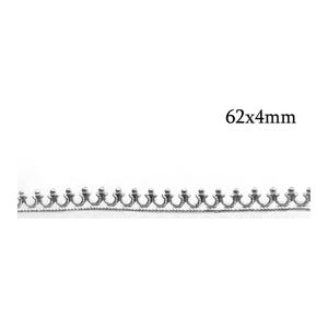 May include: A silver-colored decorative trim featuring a repeating pattern of small, rounded figures connected by a scalloped base. The trim is labeled with the text 62x4mm, indicating its dimensions in millimeters for this specific craft supply.