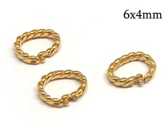 1pc Solid Gold 14K Lock in Jump Rings Oval 6x4mm, 14K Yellow Gold Link Lock Rope Jump Rings , Inside Diameter 6x4mm 14K White, 14K Rose Gold