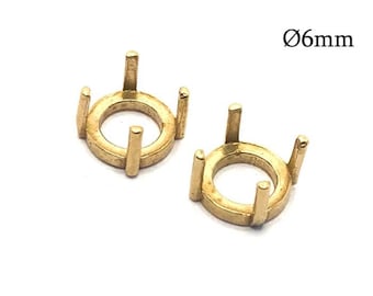 1 pieza de oro macizo de 14 quilates de 6 mm y 0,75 ct, con bisel redondo de 4 puntas, base de piedra de oro amarillo de 14 quilates, canasta redonda de chatón, espacios en blanco