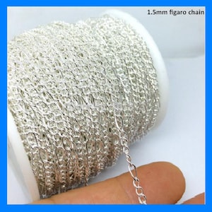 1meter (3.28 Feet) Sterling silver 925 Figaro chain unfinished 1.5mm - This type of chain is also available in bulk (spools)