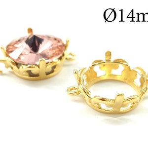 5pcs lunette ronde 14 mm Laiton avec 2 boucles (1 ouverte verticale) pour Swarovski 1122 - Collier Bracelet Base JBB Findings - QFMarket