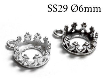 6pcs Sterling Silver 925 Cabochon bezel setting 6mm, Round Bezel Cup 6mm fits Swarovski ss29, Jewelry base, Crown Bezel Cup, JBB findings