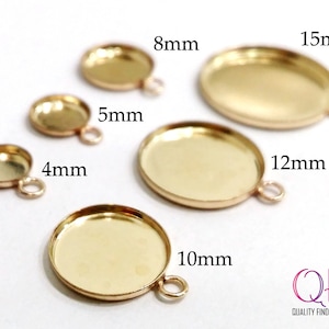 5pcs Gold Filled 14K Round Bezel cups with one loop sizes: 15mm, 12mm, 10mm, 8mm, 5mm, 4mm Jewelry bases, JBB findings Cabochon Settings image 1