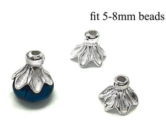 10pcs Sterling Silver Bead Caps fit 5-8mm beads - 6x5mm , 925 Sterling Silver,  Spacer Beads Cap - JBB Findings - Bead End Cap