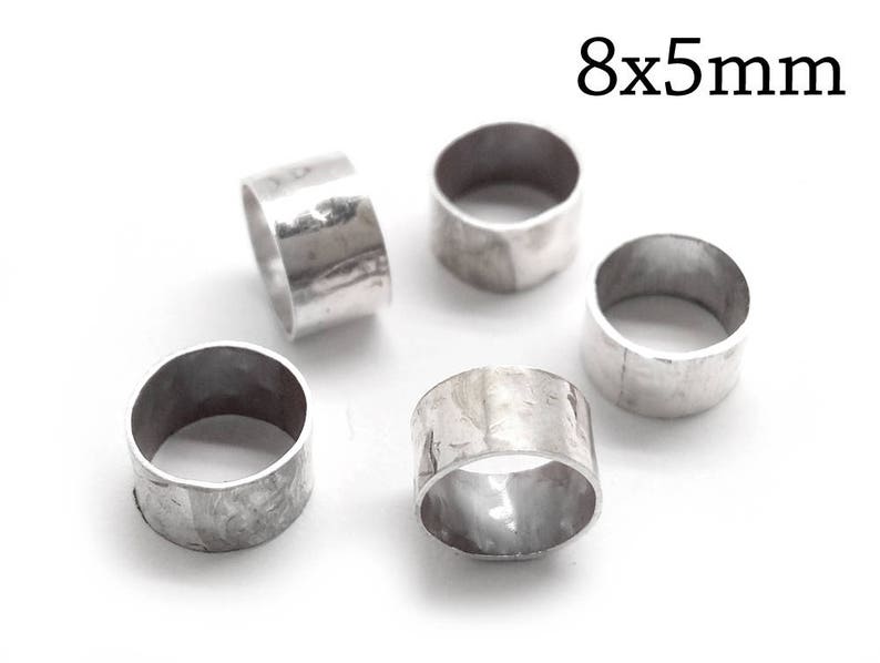 JBB Findings tubes for cord 10pcs Sterling Silver 925 Hammered Bead Tubes size 8x5mm tubes for necklace tubes for bracelet