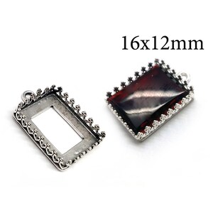 1pc Rectangular Bezel Cup 16x12mm Sterling Silver 925, with 1 loop Square Stone settings, Jewelry base, Cabochon Bezel settings JBB Findings