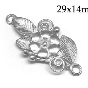 1pc Sterling Silver 925 Flower Link 29x14mm with 2 loops, Flower connector, Natural floral links, JBB Findings, necklace settings