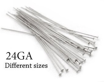 100pcs Sterling Silver 925 Head Pins Flat Head, Nail Head Pin, 0.5mm, 24 Gauge,  Jewelry Earrings Supplies Headpins, Silver Supplies