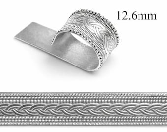 1 unidad de alambre de engaste de galería de plata fina 999 fundida con patrón trenzado de 75x12,6 mm