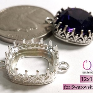 4pcs Cushion Bezel Cup 12x12mm Sterling Silver 925, Shiny or Antique Silver Fits Swarovski 4470 - Jewelry base - Bezel Settings JBB Findings