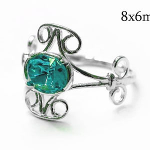 1pc Sterling Silver 925 Oval Bezel Ring 8x6mm, Filigree Ring, Knuckle Ring, Size 8 US, Victorian ring, cabochon settings, bezel cup ring