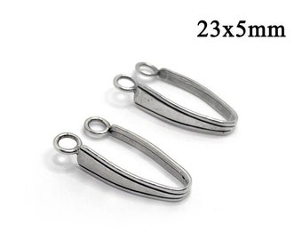 2pcs Sterling silver 925 Bail Donuts stone holder with two stripes - Size 23x5mm  - Pinch Bail, Donuts settings, JBB Findings, Stone holder