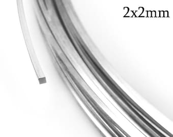 1 Foot (30.5cm) Sterling silver 925 Square Wire 2x2mm, Thickness 12GA - available in bulk (spools) - flat, rectangular wire 12 Gauge