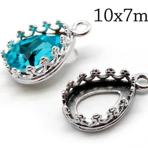 5pcs  Tear drop Bezel Cup 10x7mm Sterling Silver 925, with 1 loop Silver Fits Swarovski 4320 - Jewelry base, Cabochon Bezel settings JBB