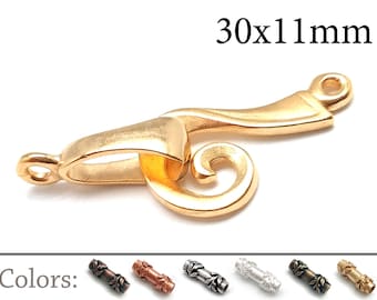 2sets Brass Hook and Eye Clasp 30x11mm, Hook and Eye Closure, Jewelry Fastener - Copper, Brass, Silver, Gold plated JBB Findings - QFMarket