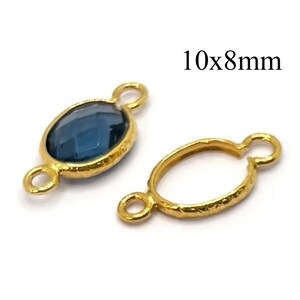 14K Solid Gold Oval Crimp Bezel Cup Connector 10x8mm, 2 Loops - Cabochon Setting for Bracelet, 1pc