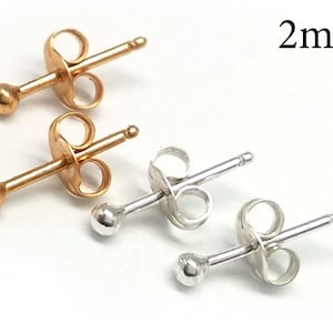 10pcs Sterling Silver 925 Stud Ball Earrings 2mm, post earrings, Earring Backs Included! Teeny Tiny, Vermeil Dot Stud Cartilage Earring