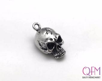 1pc Sterling Silver Skull Pendant, JBB Silver Skull Charm, Small Skull Charm, Silver Skull Charm, Silver Skull Head Pendant, Loop size 2mm