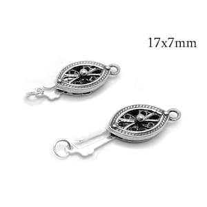 1pc Sterling Silver 925 Oval Filigree Fishhook Box Clasp 17x7mm with 1 loop, Pearl Clasp, Vintage Clasp, Secure Fastener, Eye Clasp