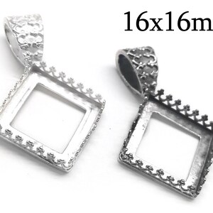 1pc Sterling Silver 925 Crown Square Bezel Setting 16x16mm - Jewelry base - Bezel Cup Pendant - JBB Finding - Stone Pendant base