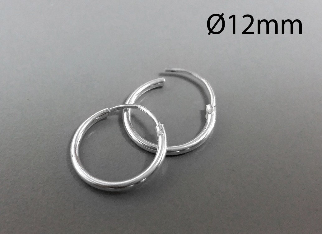 Set Di 2 Paia Orecchini A Cerchio In Argento 925 | Piccoli Huggie 12mm Con Zirconi E Lisci | Unisex Per Donne E Uomini