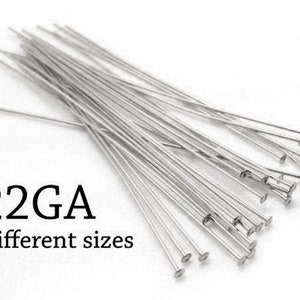 50pcs Sterling Silver 925 Head Pins Flat Head, Nail Head Pin, 0.6mm, 22 Gauge, Jewelry Earrings Supplies Headpins, Silver Supplies image 1