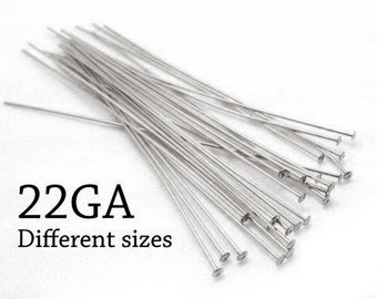 50pcs Sterling Silver 925 Head Pins Flat Head, Nail Head Pin, 0.6mm, 22 Gauge,  Jewelry Earrings Supplies Headpins, Silver Supplies