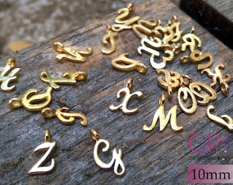 1pc Letter Bead, Alphabet Charm, ABC Charms, Italic Letter, Initial Alphabet, Shiny or Antique Brass, Copper, Silver, Gold plated