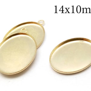 3pcs Gold Filled Bezel Cup 14x10mm, Oval Setting With Loop, JBB Findings , Jewelry Base, Pendant DIY, stamping bezel tray, Cabochon settings