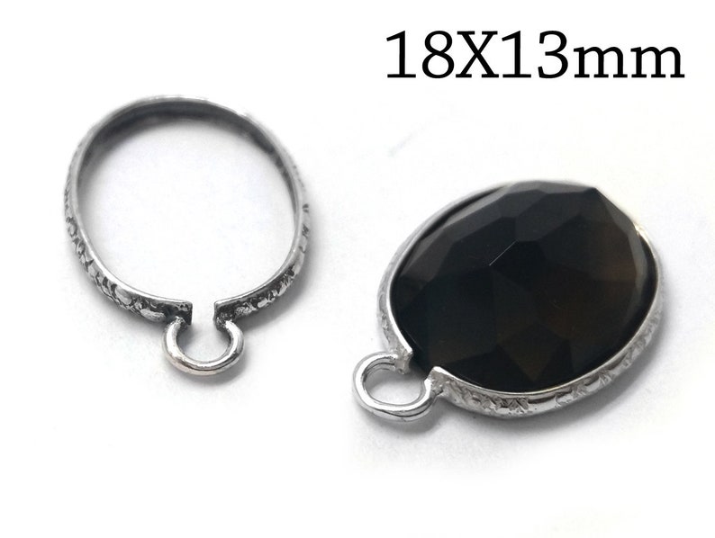 Link QFMarket 6pcs Sterling Silver Oval Bezel Cup 18x13mm with 1 loop Pendant Bezel Cup Jewelry Base JBB Finding Bezel Settings