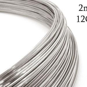 Fio de prata esterlina 925 de 1 metro, meio duro, espessura de fio redondo de 2 mm, calibre 12 - disponível a granel (bobinas) de 3,28 pés