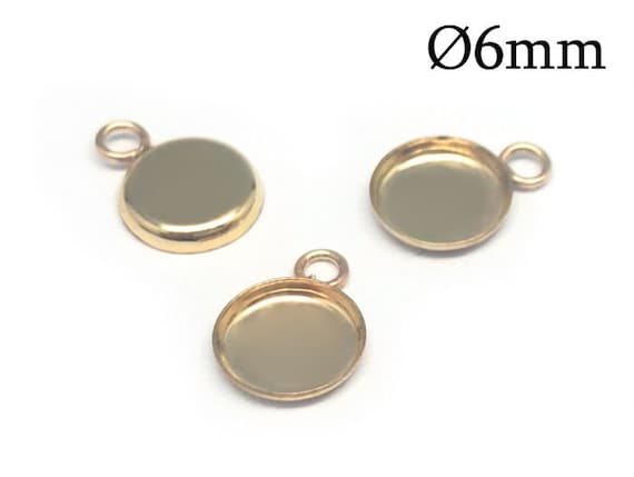 5pcs Gold Filled 14K Round 6mm Bezel Cup Low Walls With Loop for
