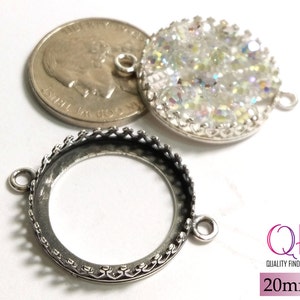 2pcs Round Bezel Cup 20mm with 2 loops JBB Sterling Silver 925  Shiny or Antique Silver - Jewelry base - Bezel settings, cabochon setting