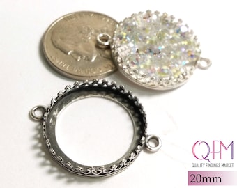 2pcs Round Bezel Cup 20mm with 2 loops JBB Sterling Silver 925  Shiny or Antique Silver - Jewelry base - Bezel settings, cabochon setting