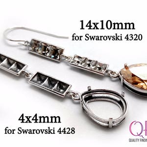 2pcs Sterling Silver Earrings Setting Teardrops 14x10mm, Squire 4mm, Sterling Silver Bezel Cup, Jewelry Base, Swarovski 4320, Swarovski 4428
