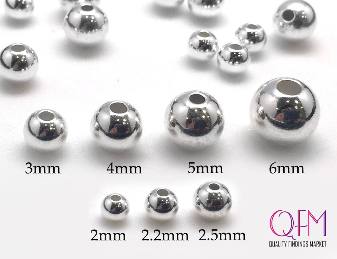 3mm, 4mm, 5mm & 6mm .925 Round Sterling Silver Beads, No Seam, Small Hole,  Beautiful Sterling Silver Beads for Jewelry Making (4mm Round .925 Sterling