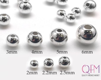 100pcs Sterling Silver Beads 2mm, 2.5mm, 3mm, 4mm, 5mm, 6mm - Spacers Beads - Round Seamless Beads for Jewelry 925 - Round silver beads