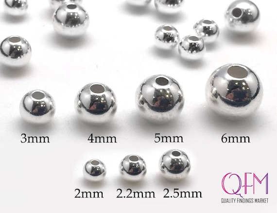 100pcs Sterling Silver Beads 2mm, 2.5mm, 3mm, 4mm, 5mm, 6mm Spacers Beads  Round Seamless Beads for Jewelry 925 Round Silver Beads 