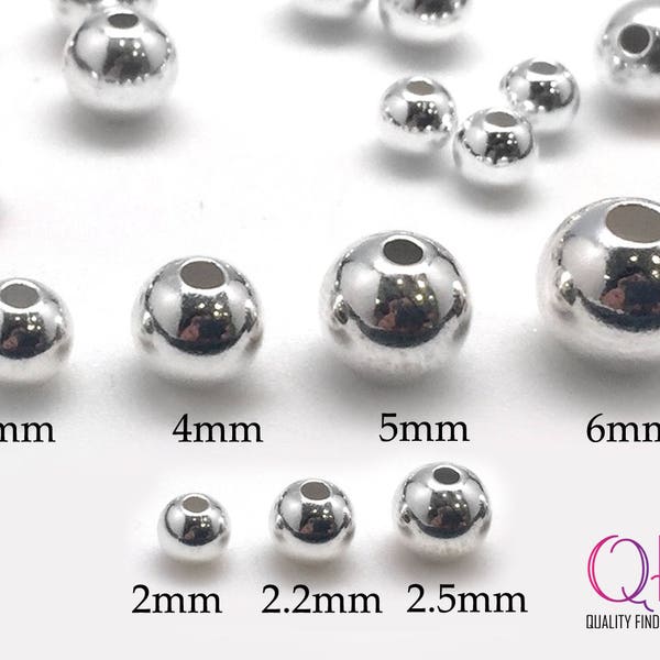 100 pièces en argent sterling 2 mm, 2,5 mm, 3 mm, 4 mm, 5 mm, 6 mm - Intercalaires - Perles rondes sans couture pour bijoux 925 - Perles rondes en argent