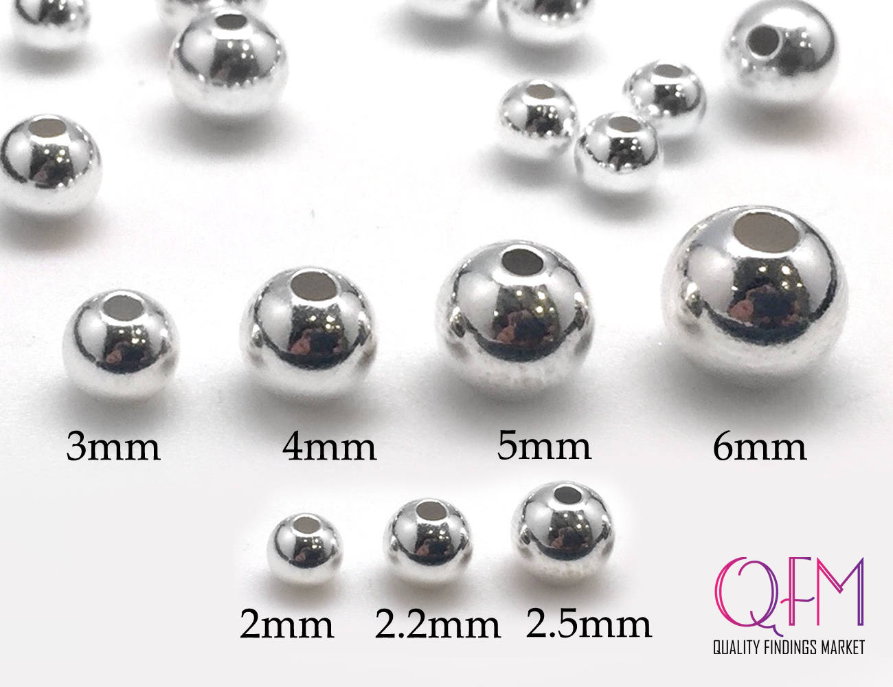 10 pcs ~ Sterling Silver Round Bead 4mm Large Hole