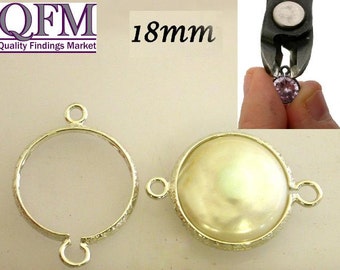 6 Pcs/pk Crimp Bezel Cup in Sterling Silver, round shaped two loops available in 18mm, 16mm, 14mm, 12mm, 10mm, 8mm - Jewelry base