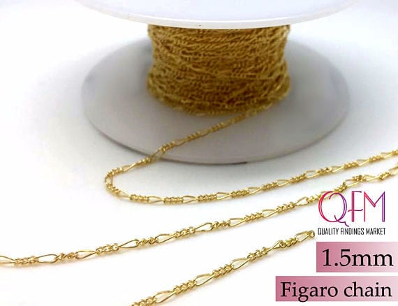 5PCS 18K Gold Filled Necklace Chains For Pendants Jewelry 2MM Figaro  Necklace