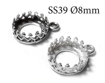 6 pcs, monture cabochon en argent sterling 925, lunette ronde de 8 mm avec 1 boucle, argent brillant ou antique pour Swarovski ss39, base pour bijoux, lunette