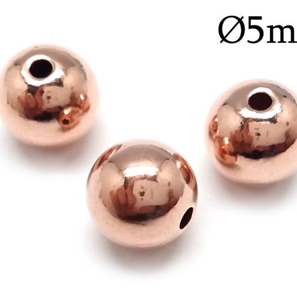 2pcs Solid Rose Gold 14K Round Beads 5mm, JBB Findings, 14K Rose Seamless Spacer Beads , Light Weight Hollow Beads