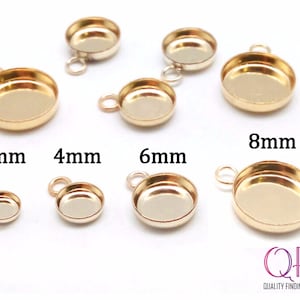 5pcs Gold Filled 14K Round Bezel Settings 3mm, 4mm, 6mm, 8mm, Cabochon Settings Bezel Cup with Loop, JBB Findings, Jewelry Base