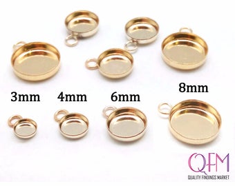 5pcs Gold Filled 14K Round Bezel Settings 3mm, 4mm, 6mm, 8mm, Cabochon Settings Bezel Cup with Loop, JBB Findings, Jewelry Base